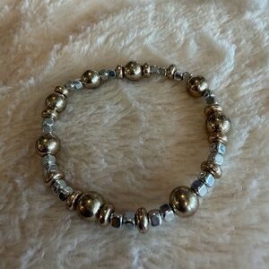 Metallic Gold & Silver Beaded Stretch Bracelet